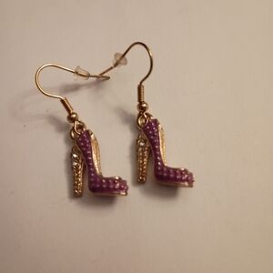 Purple and Gold High Heel Earrings